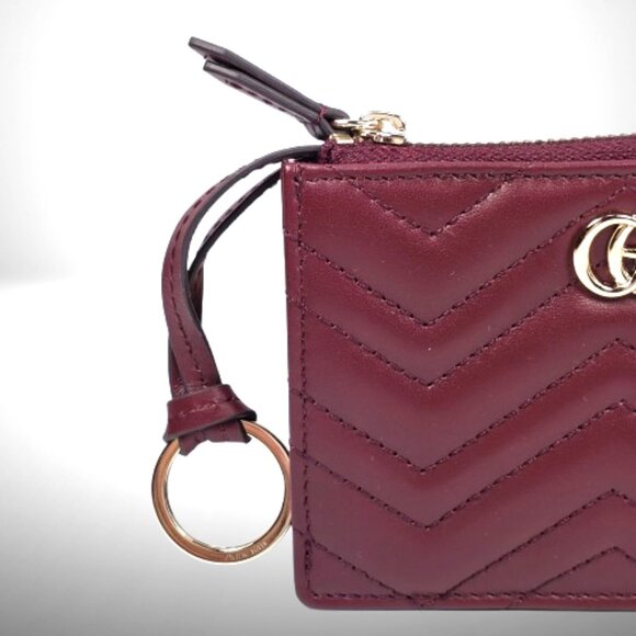 Gucci GG Marmont Zip Key Pouch in Rosso Ancora Red Matelasse Chevron Leather - Picture 4 of 7